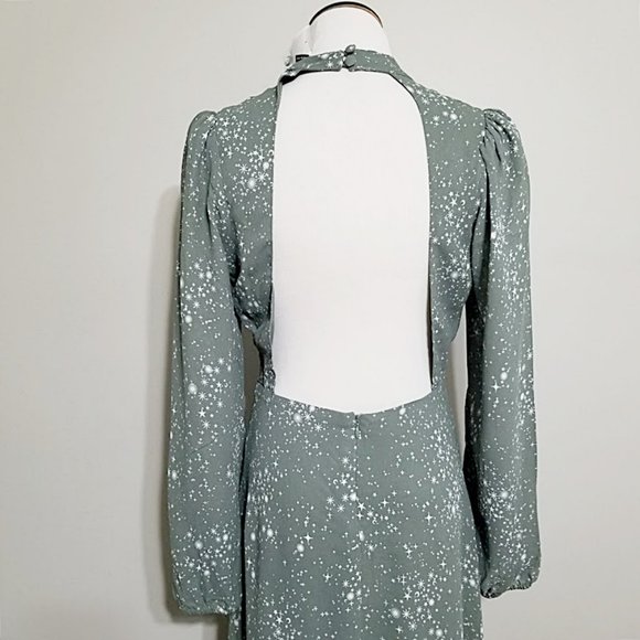 New FOREVER 21 Midi Dress Size S Womens Open Back Split Slit Leg Celestial Print - Picture 4 of 14